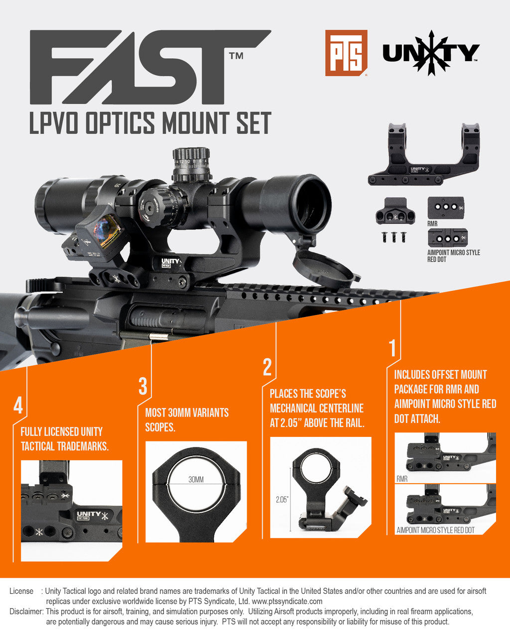PTS UNITY TACTICAL FAST LPVO OPTICS MOUNT SET (w/RMR AND AIMPOINT RDS ...
